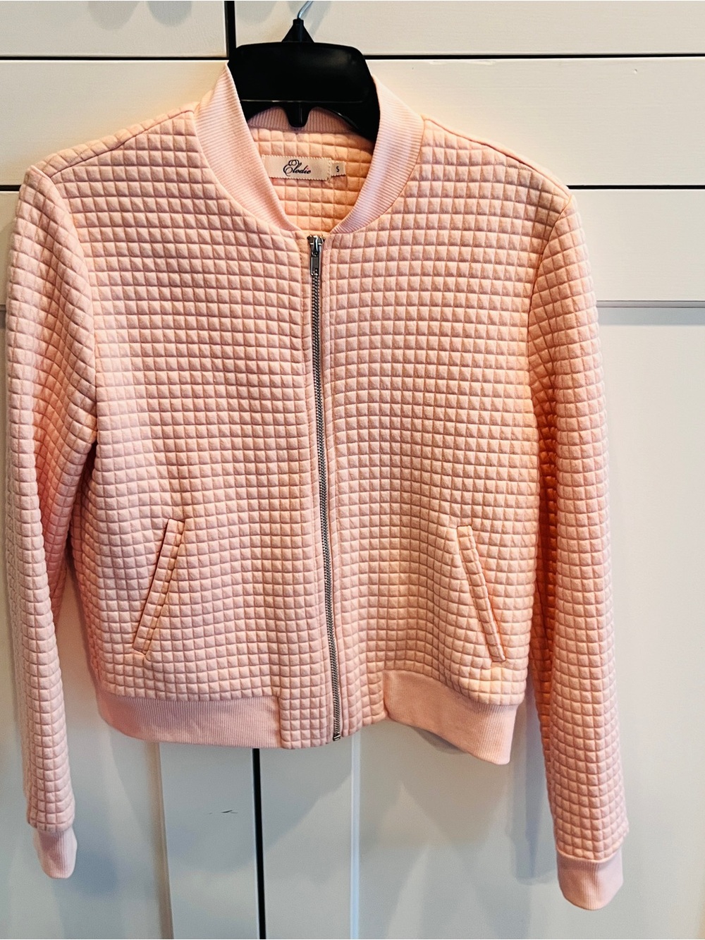 Elodie pink quilted zip-up bomber jacket-small
